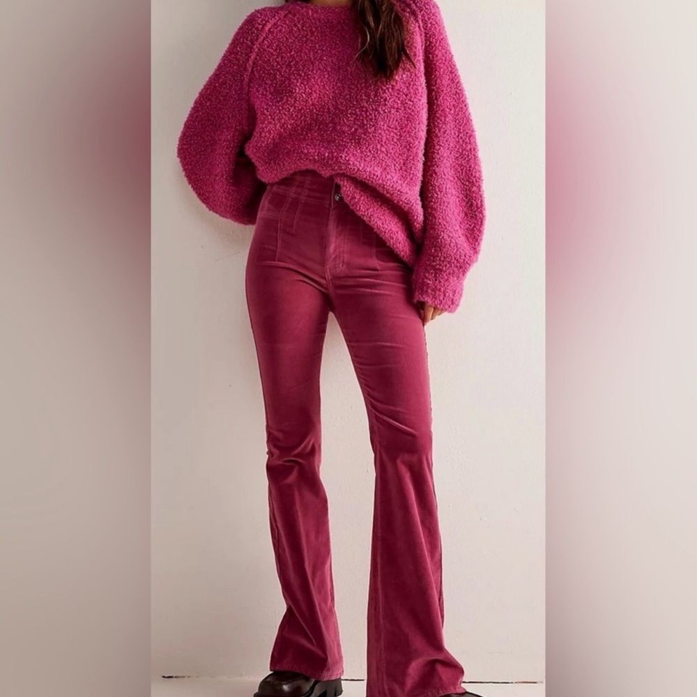 We The Free High-Rise Wide Leg Velvet Pants in Berry Pink
